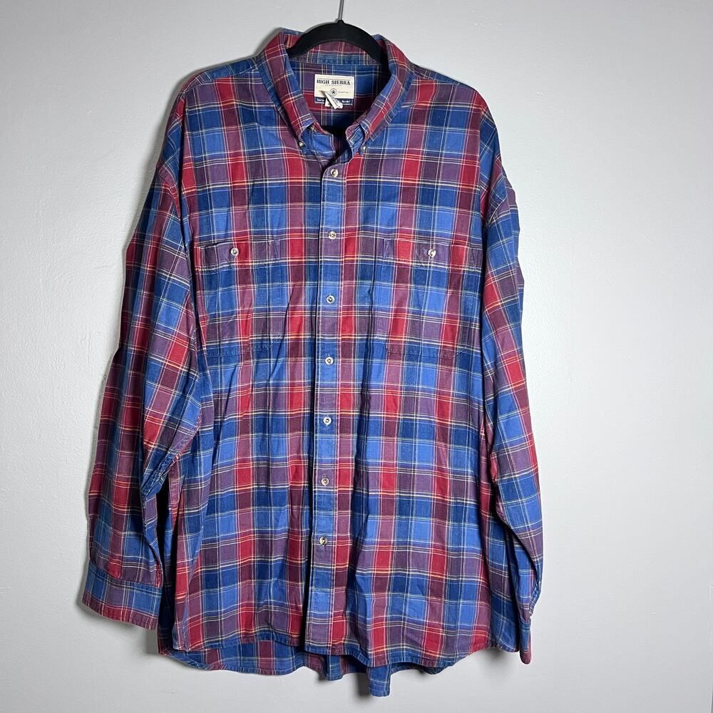✨Vtg High Sierra Plaid Shirt XXL Red Blue Long Sleeve 100%Cotton business casual